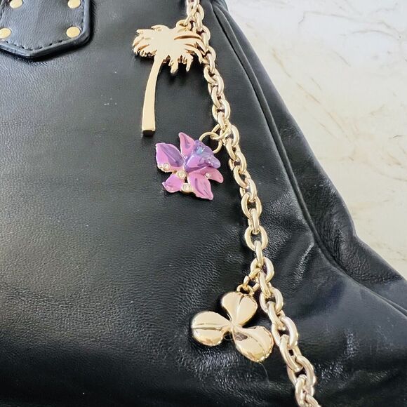 2011 VERSACE for H&M Black Leather Tasche Rouch Studded Gold Chains Charm Bag - Picture 13 of 14